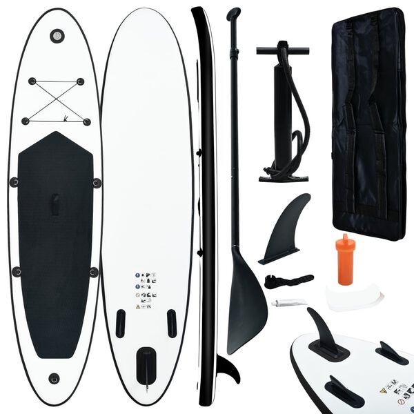 vidaXL Inflatable Stand up Paddle Board Set Black and White