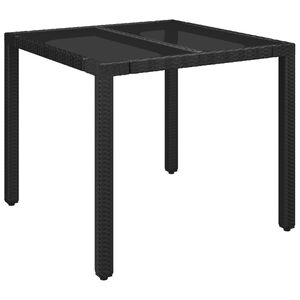 vidaXL Garden Table with Glass Top Black 90x90x75 cm Poly Rattan
