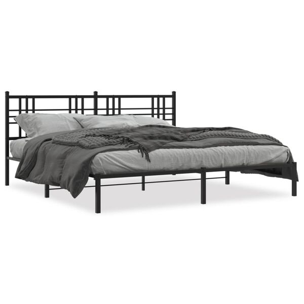 vidaXL Metal Bed Frame without Mattress with Headboard Black 183x213cm