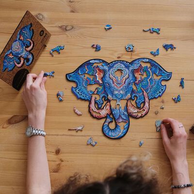 UNIDRAGON 700 Piece Wooden Jigsaw Puzzle Eternal Elephant Royal Size 62x47 cm