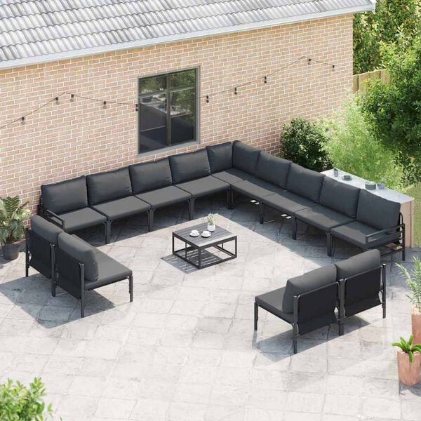 vidaXL Garden Sofa Set with Cushion 14 pcs Black Steel