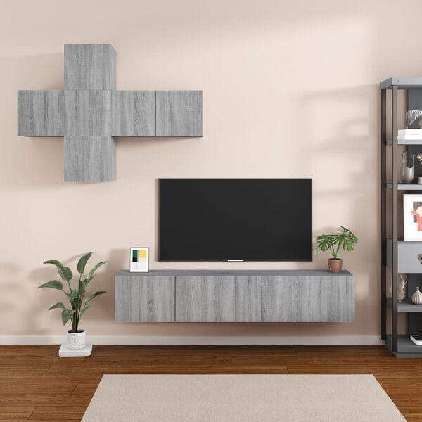 vidaXL 7 Piece TV Cabinet Set Grey Sonoma Engineered Wood