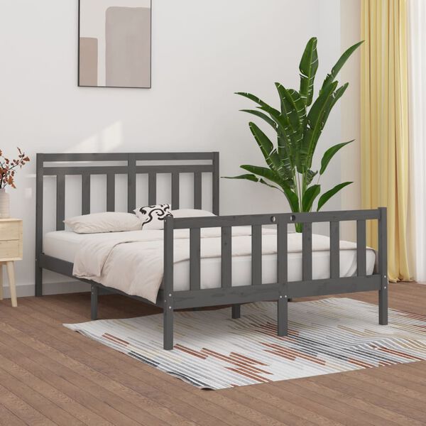 vidaXL Bed Frame without Mattress Grey Solid Wood Pine 150x200 cm King Size
