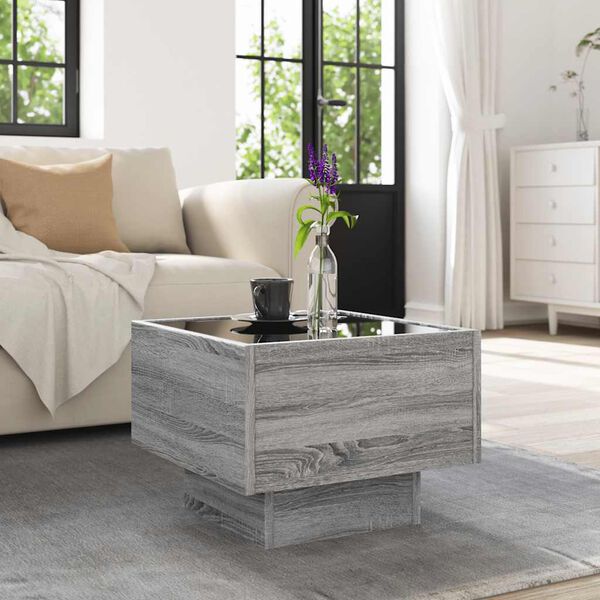 vidaXL Side Table with LED Grey Sonoma 40x40x30 cm Engineered Wood
