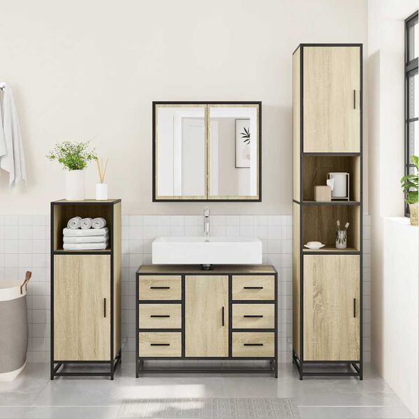 vidaXL Bathroom Sink Cabinet Sonoma Oak 80x33x60 cm Engineered Wood