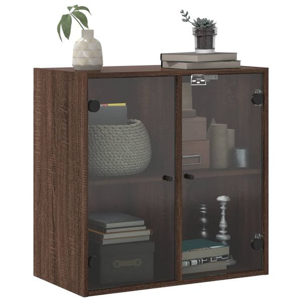 vidaXL Wall Cabinet with Glass Doors Brown Oak 68x37x68.5 cm