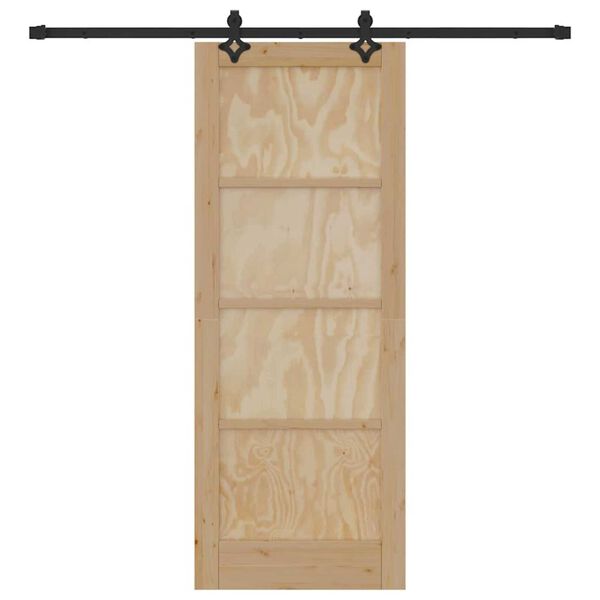 vidaXL Sliding Door Natural and Black 78 x 202 cm Solid Pine Wood
