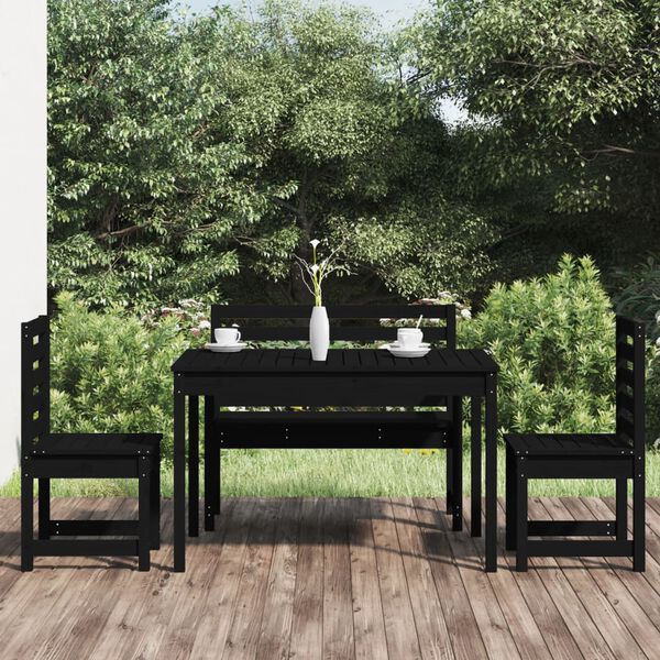 vidaXL 4 Piece Garden Dining Set Black Solid Wood Pine