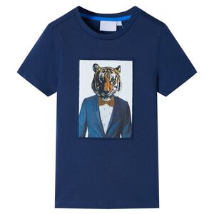 vidaXL Kids' T-shirt with Short Sleeves Dark Blue 128