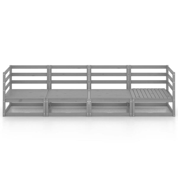 vidaXL Garden 4-Seater Sofa Grey Solid Pinewood