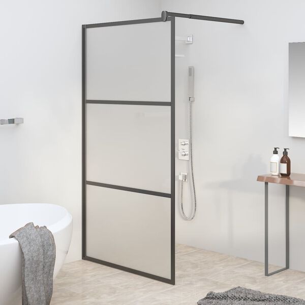 vidaXL Walk-in Shower Wall 115x195 cm Frosted ESG Glass Black