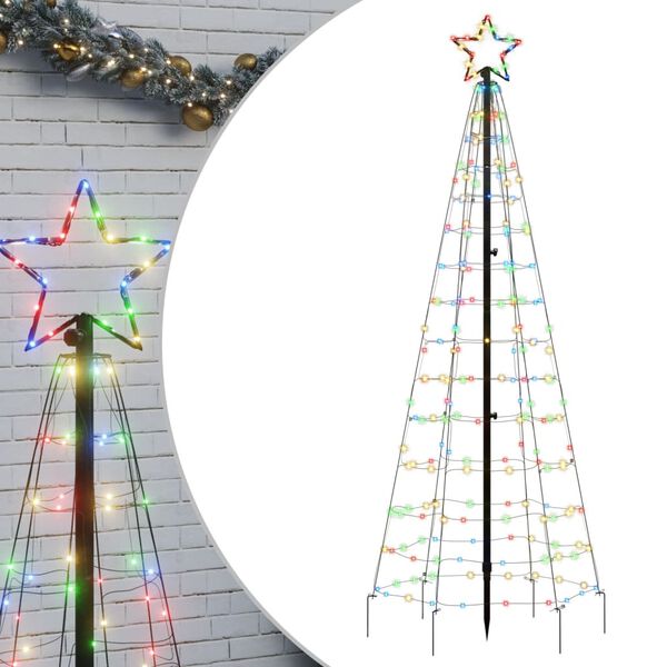 vidaXL LED Christmas Tree with Spikes 220 LEDs Colourful 180 cm