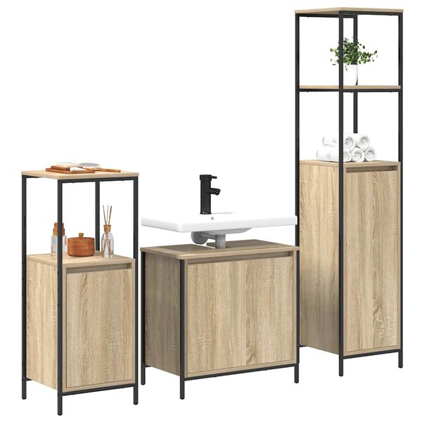 vidaXL Bathroom Furniture Set with Shelf 3 pcs Sonoma Oak and Black