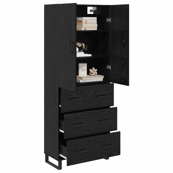 vidaXL Highboard with Drawer 2 pcs Black Oak Engineered Wood and Glass