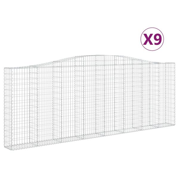 vidaXL Arched Gabion Baskets 9 pcs 400x30x140/160 cm Galvanised Iron