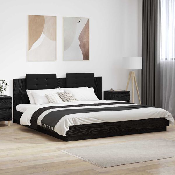 vidaXL Bed Frame with Headboard Black Oak 180 x 200 cm Engineered Wood