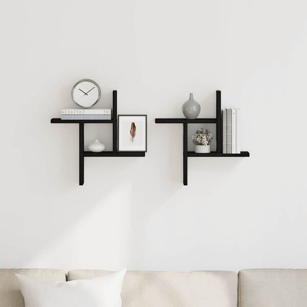 vidaXL Wall Shelves 2 pcs Black Oak 38x12x38 cm Engineered Wood