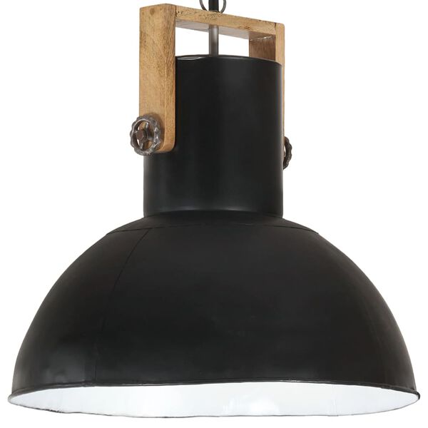 vidaXL Industrial Hanging Lamp 25 W Black Round Mango Wood 52 cm E27