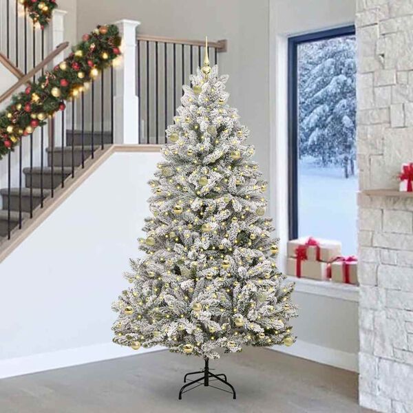 vidaXL Artificial Christmas Tree Green and White 240 cm PVC and Metal