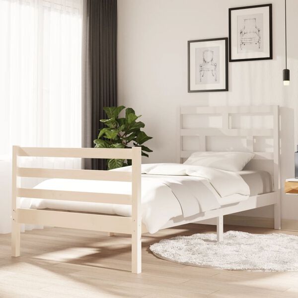 vidaXL Bed Frame without Mattress White Solid Wood 90x200 cm (810416+814175)
