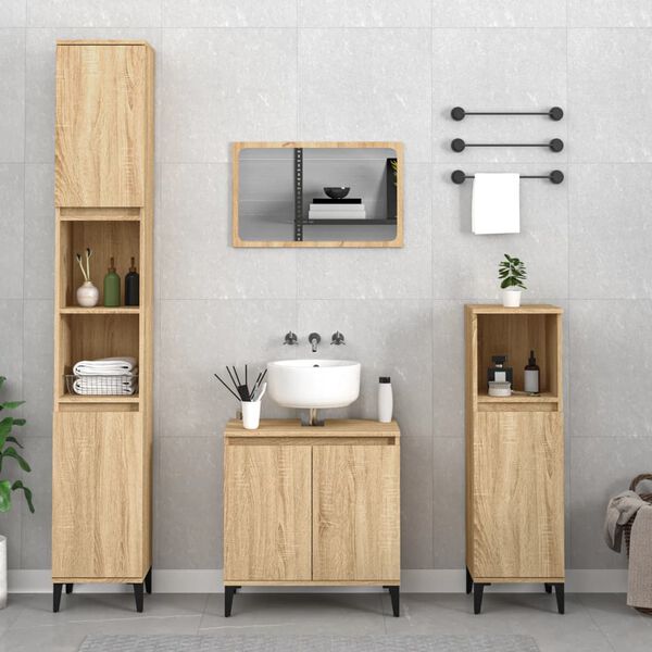 vidaXL 4 Piece Bathroom Furniture Set Sonoma Oak Engineered Wood