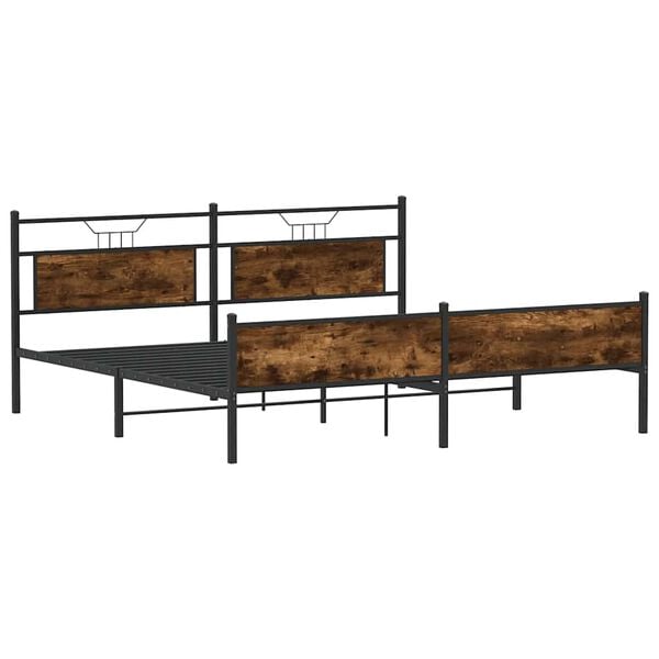 vidaXL Metal Bed Frame without Mattress Smoked Oak 193x201 cm