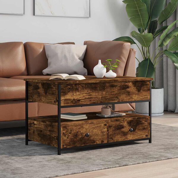 vidaXL Coffee Table Brown Oak 70x50x50 cm Engineered Wood and Metal