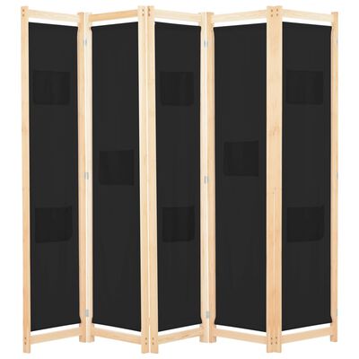 vidaXL 5-Panel Room Divider Black 200x170x4 cm Fabric