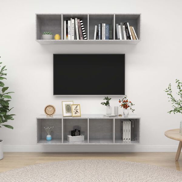 vidaXL Wall-mounted TV Cabinets 2 pcs Concrete Grey Engineered Wood