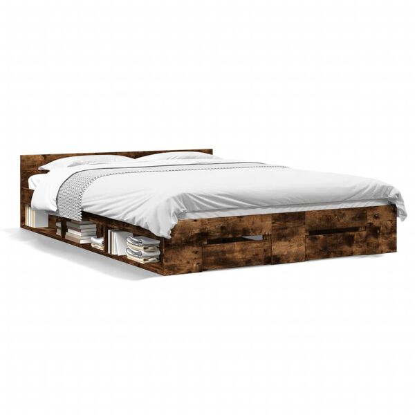 vidaXL Bed Frame with Drawers without Mattress Smoked Oak 120x200 cm