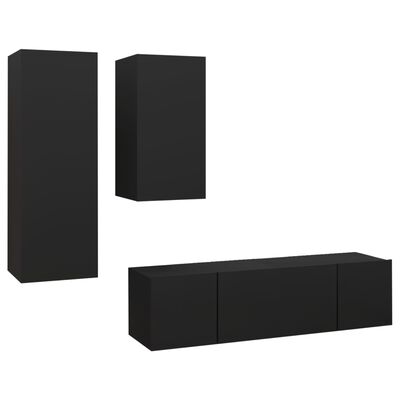 vidaXL 4 Piece TV Cabinet Set Black Engineered Wood