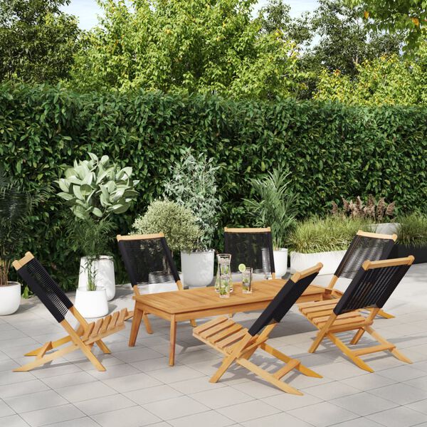 vidaXL Folding Garden Chairs 6 pcs Black Solid Wood Acacia