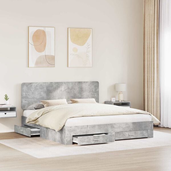 vidaXL Bed Frame Concrete Grey 180 x 200 cm Engineered Wood