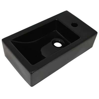 vidaXL Basin with Faucet Hole Rectangular Ceramic Black 46x25.5x12 cm