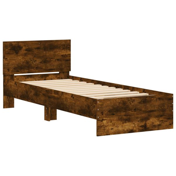 vidaXL Bed Frame without Mattress with Headboard Smoked Oak 90x190 cm Single
