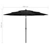 vidaXL 3-Tier Garden Parasol with Aluminium Pole Black 3 m