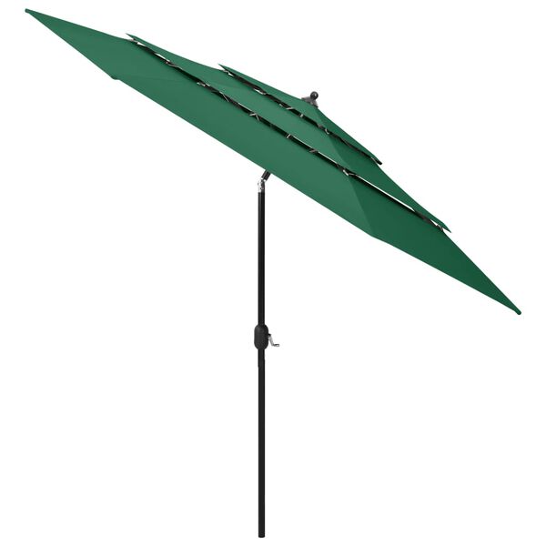 vidaXL 3-Tier Garden Parasol with Aluminium Pole Green 3 m