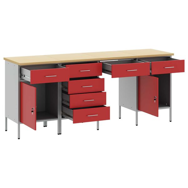 vidaXL Work Cabinet with Drawer with Lock 4 pcs Red 200 x 55 x 85 cm