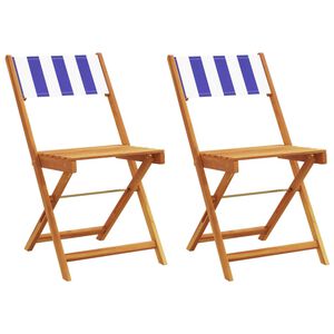 vidaXL Folding Chairs 2 pcs Blue and White Solid Wood Acacia and Fabric