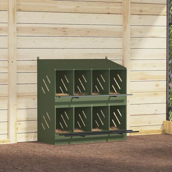 vidaXL Chicken Nesting Box with 8 Compartments Olive Green Metal