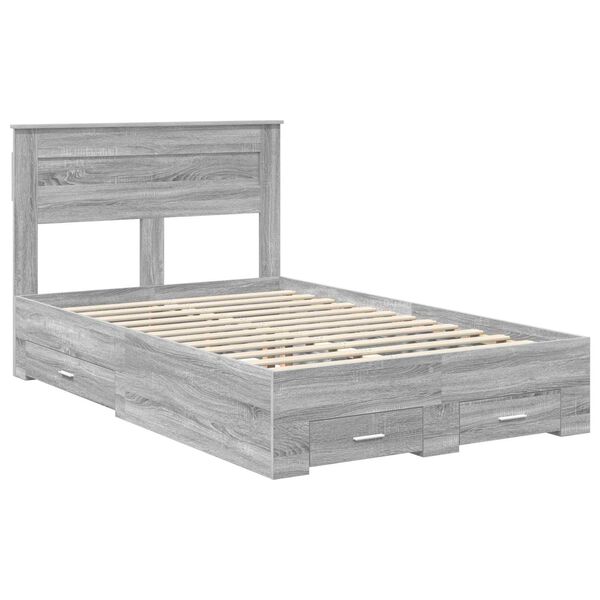 vidaXL Bed Frame with Drawer Grey Sonoma 135 x 190 cm Engineered Wood