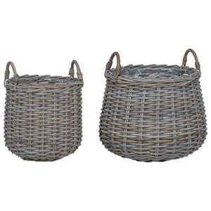 vidaXL Planter Basket with Storage 2 pcs Grey Lacak Rattan