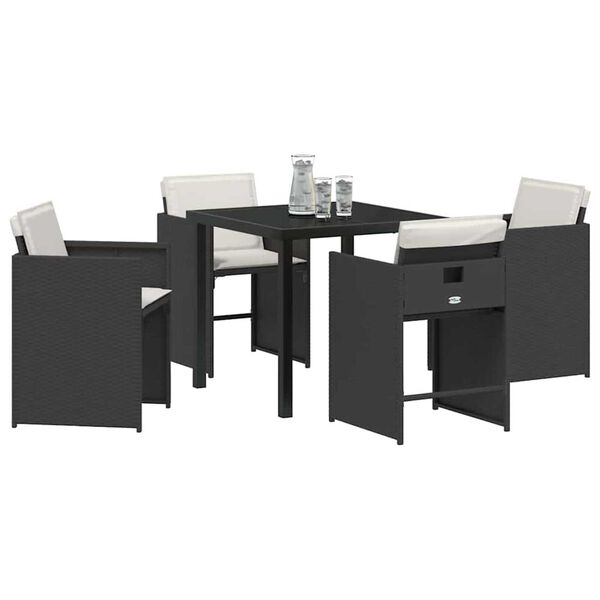 vidaXL Garden Dining Set 5 pcs Black Poly Rattan