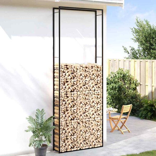 vidaXL Firewood Rack Matt Black 110x28x312 cm Steel