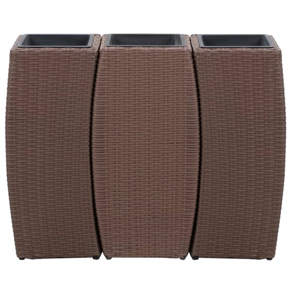 vidaXL Garden Raised Beds 3 pcs Poly Rattan Brown