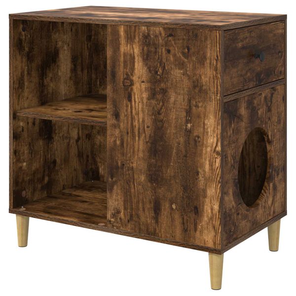 vidaXL Cat House Smoked Oak 72 x 42.5 x 70 cm Engineered Wood