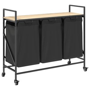 vidaXL Laundry Basket 3 Compartments with Wheels Sonoma Oak