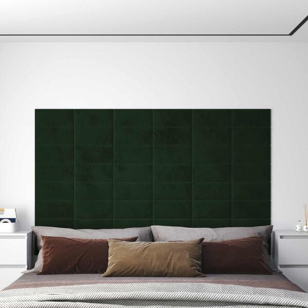 vidaXL Wall Headboard 12 pcs Dark Green 30 x 15 cm Velvet
