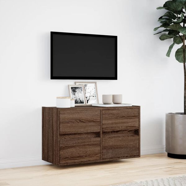 vidaXL TV Wall Cabinet with LED Lights Brown Oak 80x31x45 cm