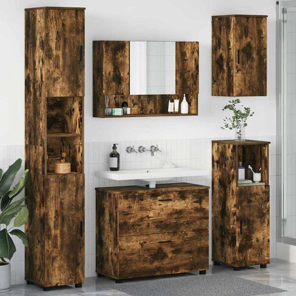 vidaXL Bathroom Furniture Set 5 pcs Smoked oak Engineered wood
